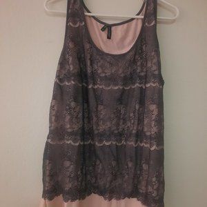 Maurices' Pink Tank Top with a Gray Lace Overlay